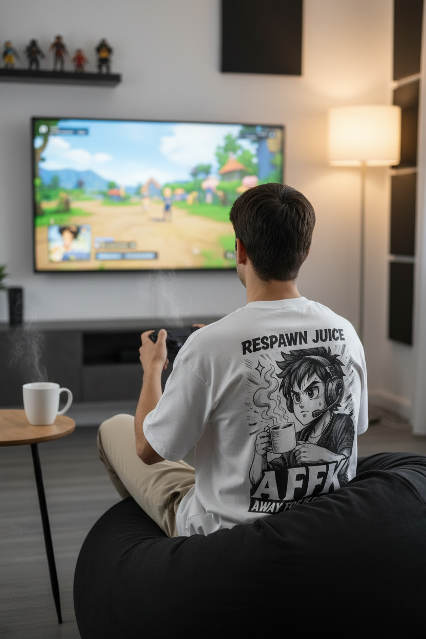 Oversized Manga Gamer T-Shirt – AFK Away for Koffee Respawn Juice Anime Tee