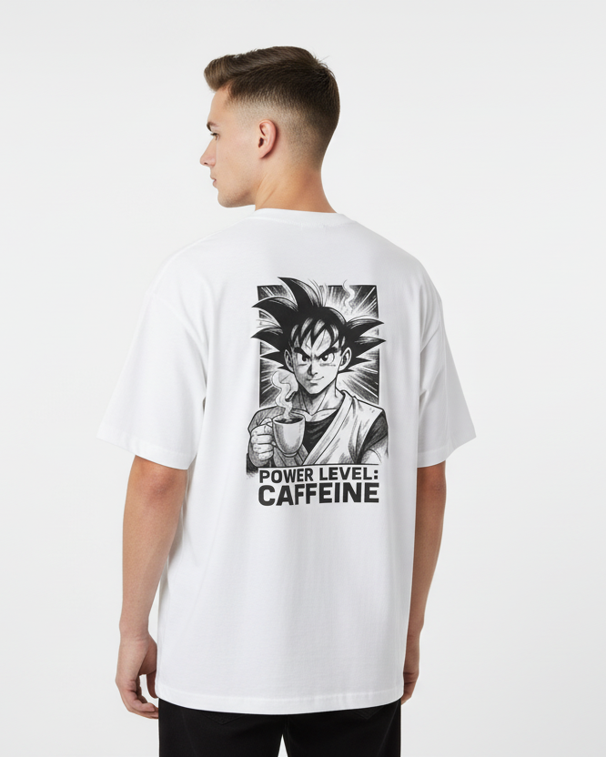 Oversized Manga T-Shirt – Power Level Caffeine Anime Coffee Tee