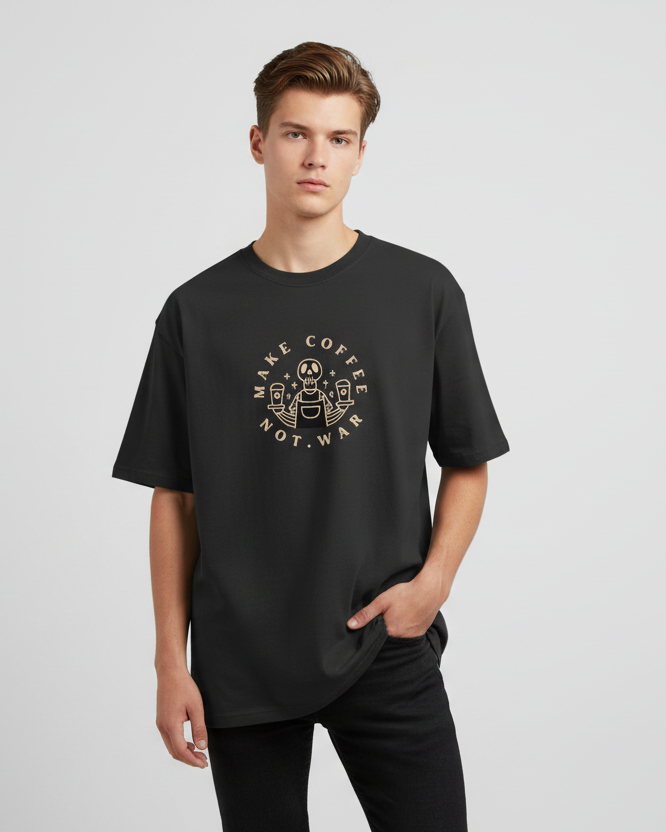 Make Coffee Not War - Unisex Premium Oversized Round Neck T-Shirt