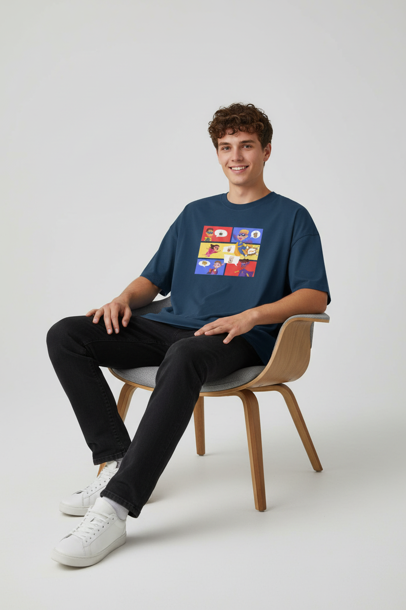 Mini Hero Brews - Premium Oversized Round Neck T-Shirt Men