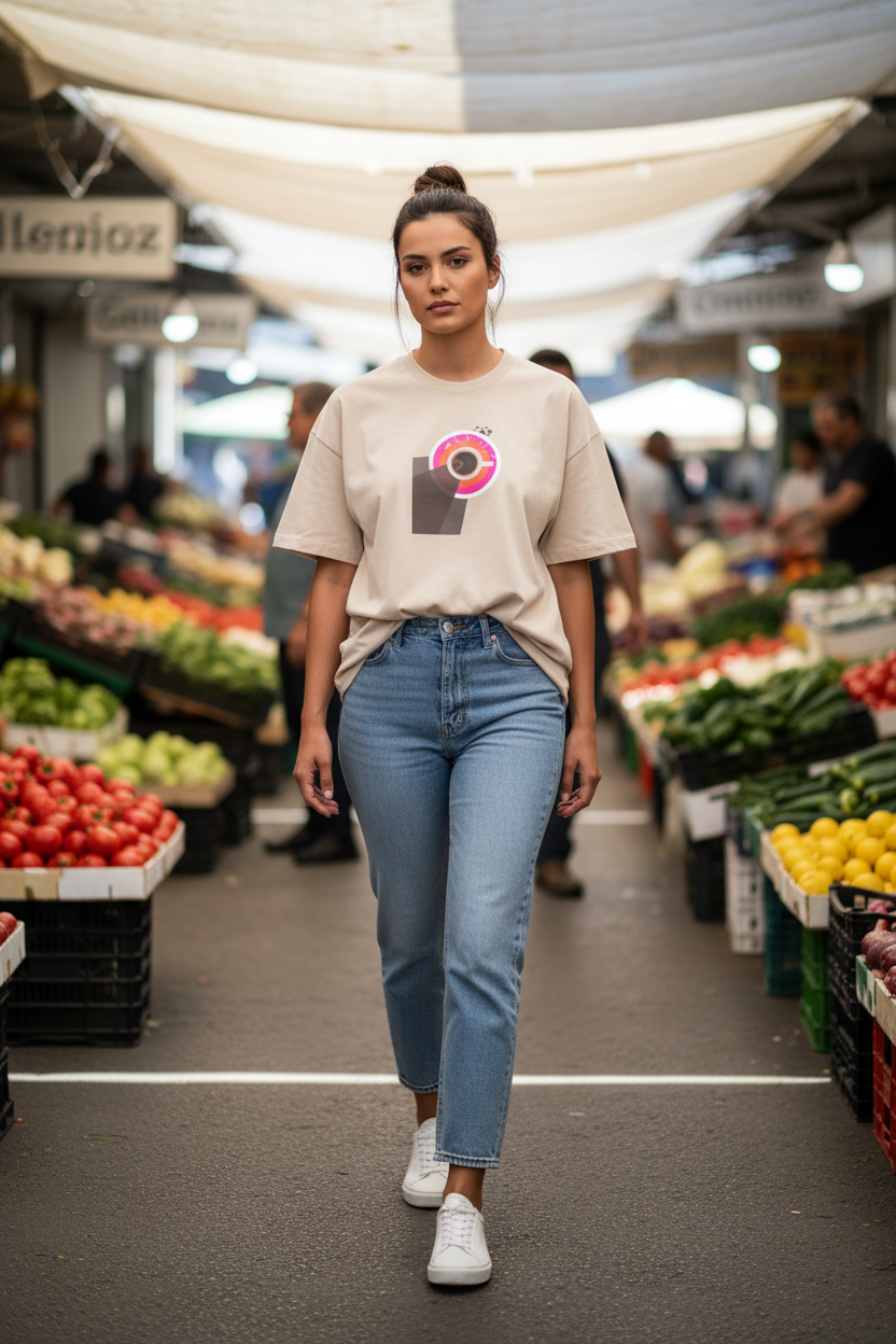 Spotlight Brew – Women Premium Oversized Round Neck T-Shirt